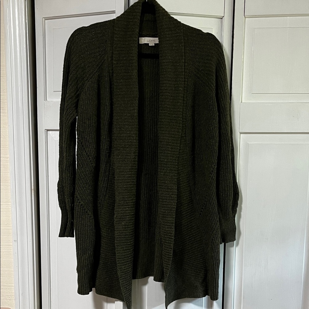LOFT Women's Dark Green Open Cardigan